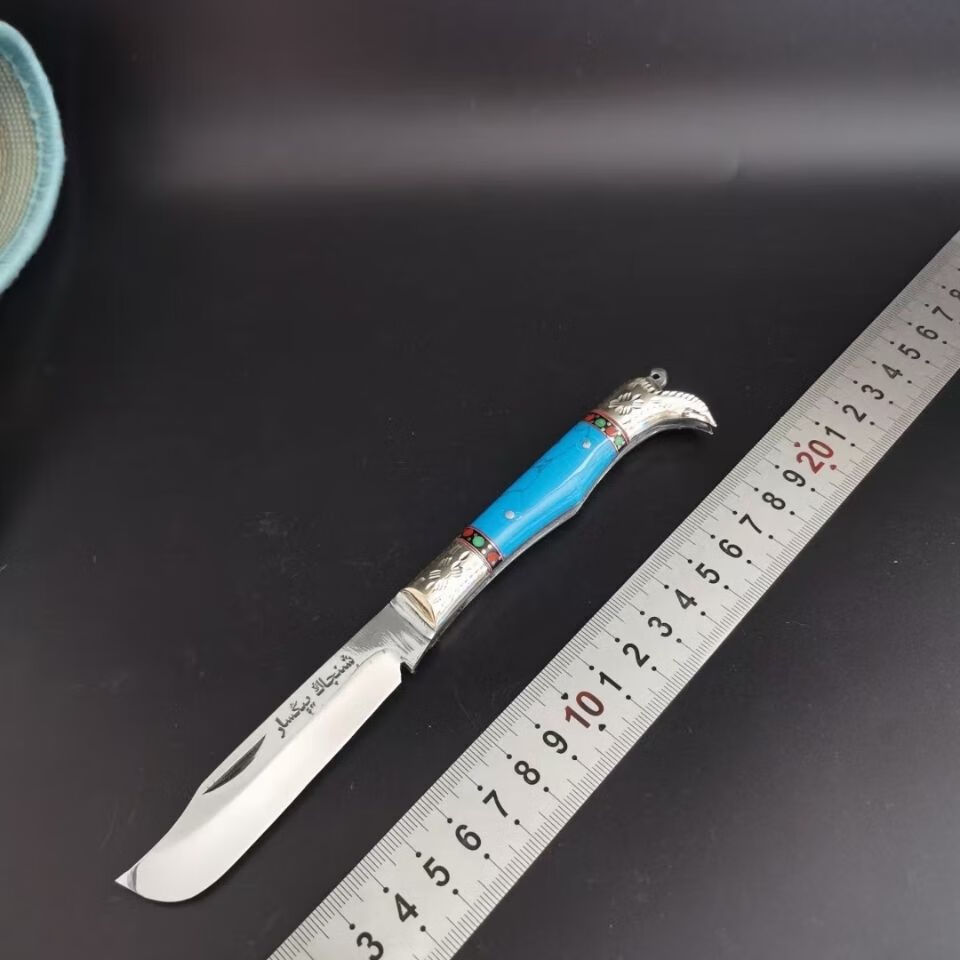 英吉沙手工小刀 折叠水果小刀轴承钢吃肉刀方便携带迷你靴子造型 红色