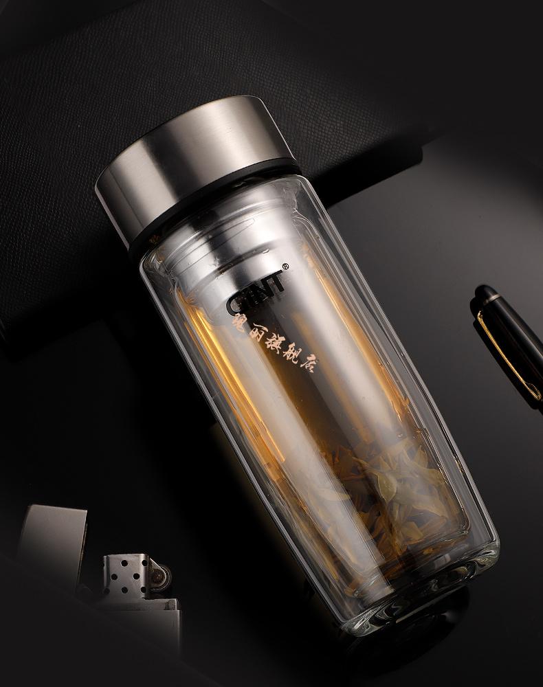 嘉特玻璃杯 嘉特双层玻璃杯家用茶杯男士杯子感茶水分离耐热防爆隔热