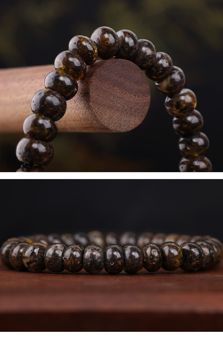 天然药珀手串 原矿药珀琥珀蜜蜡植物珀车轮圆珠手串单圈文玩珠宝无