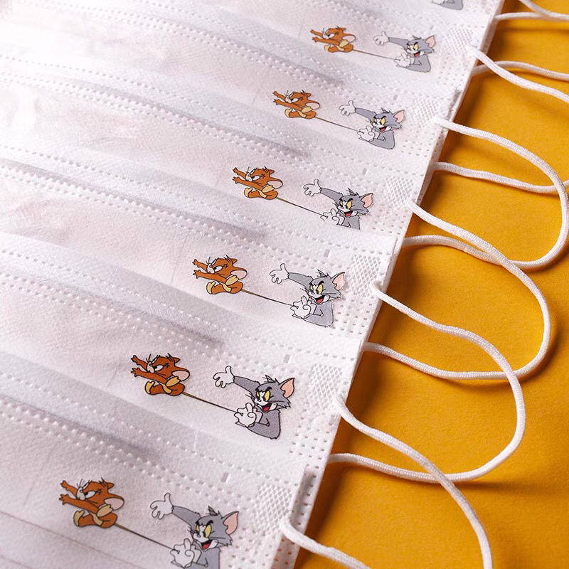 媗墨新品个性口罩男猫和老鼠三层口罩男女潮款黑色白色印花创意个性