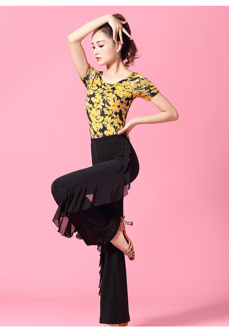 蔓娇绮2019拉丁舞上衣摩登跳舞蹈服装女成人国标练功服短袖上衣m1tz1