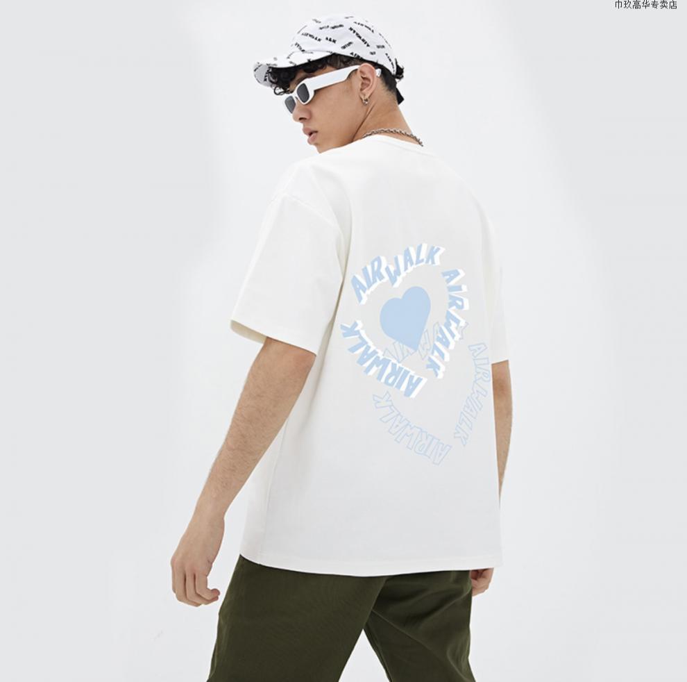 【airwalk】恋爱基因爱心圈字母印花宽松圆领短袖t恤潮牌情侣款 白色