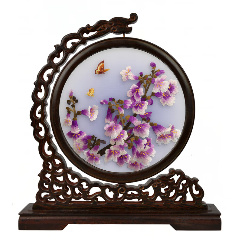 【品牌热卖】纯手工苏绣成品精品双面绣画『鸡翅木』框架刺绣摆件台屏