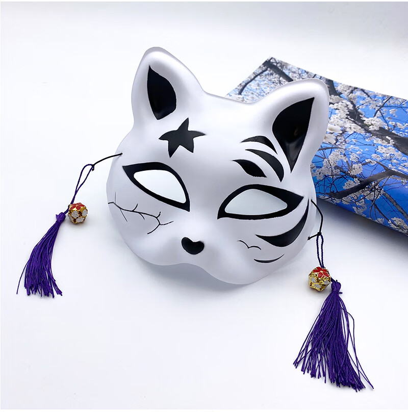 半脸猫面具手绘 抖音同款 日式和风狐狸 动漫男女猫脸cosplay面具