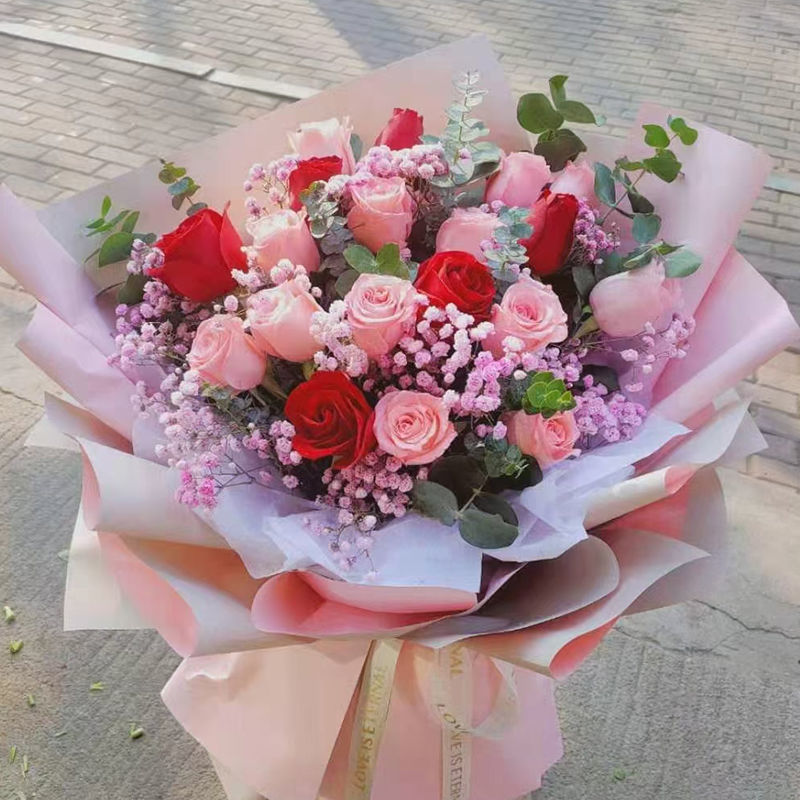 情人节真鲜花生日礼物红玫瑰告白花束鲜花同城配配全国速递深圳 (精致