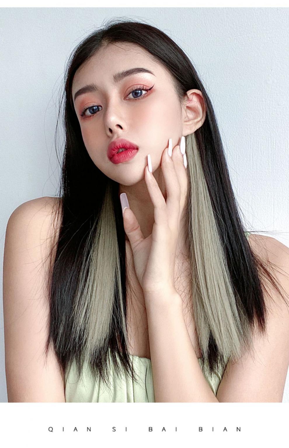 痕一片式卡子发挑染接发假发挂耳染发片mtm 孔雀绿-新升级内网-35cm 1