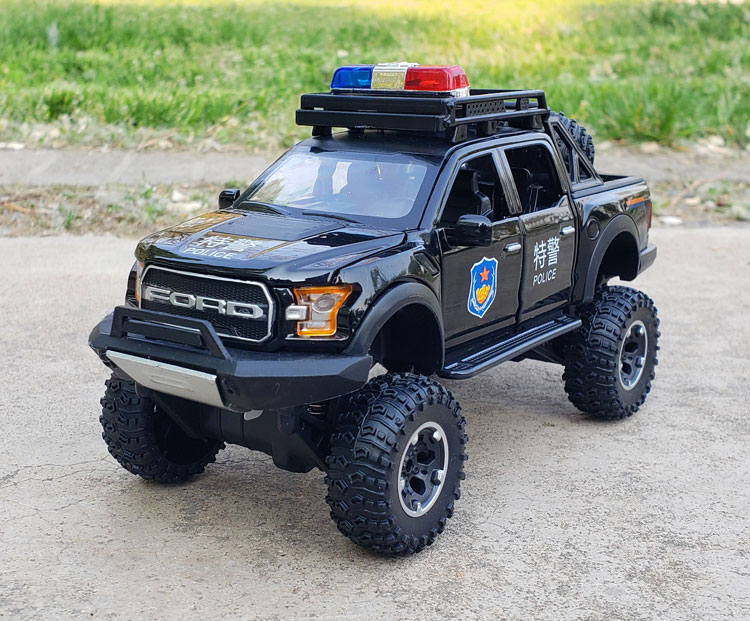 32福特猛禽大轮带减震合金汽车模型仿真公安特警车玩具金属车模定制款