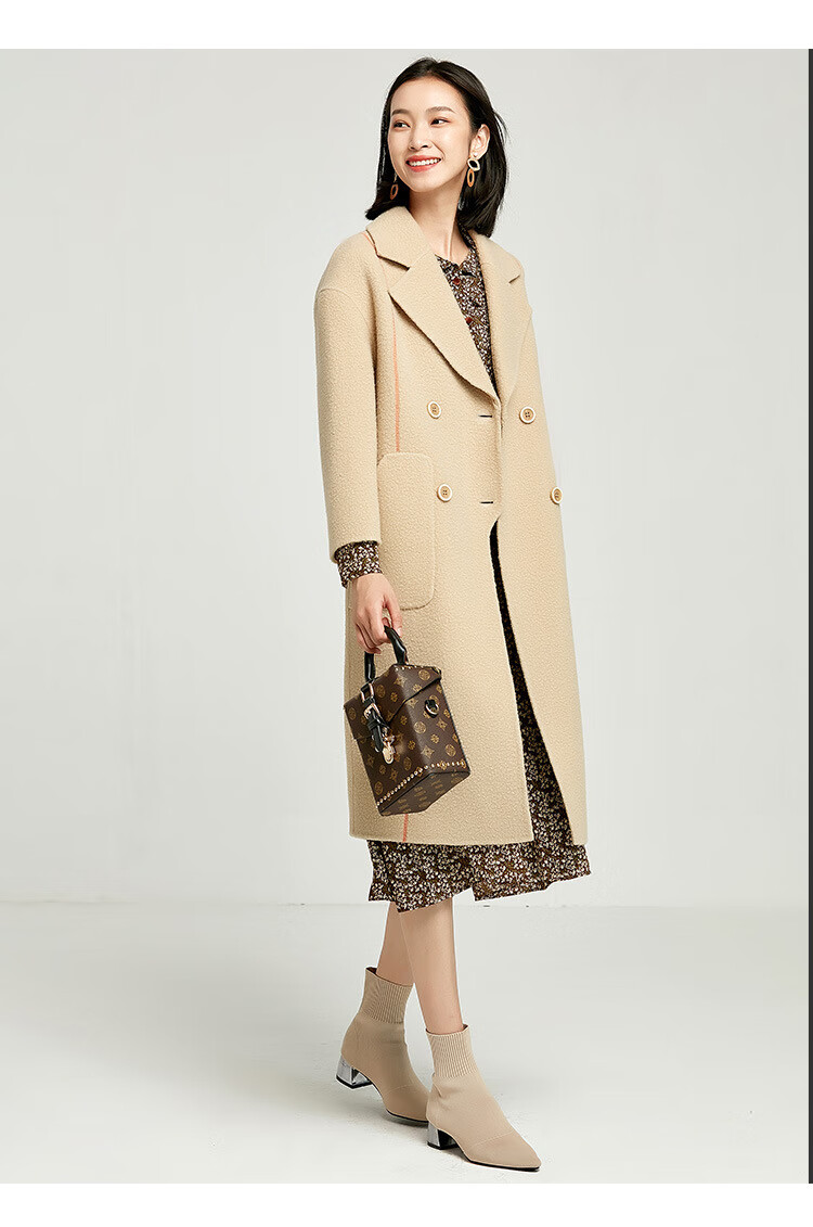 羊毛毛呢外套女2019冬季新款气质中长款宽松百搭长袖呢子大衣 黄色 s