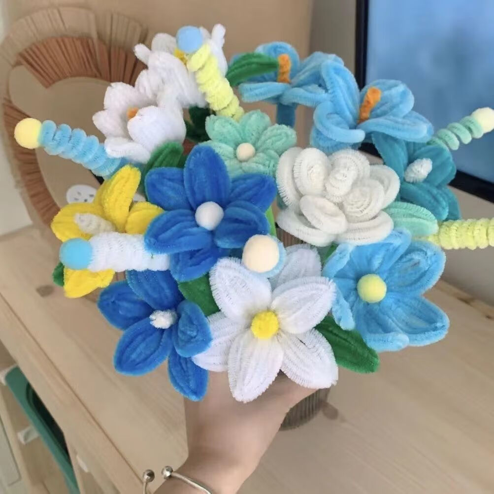 扭扭棒花束材料包马卡龙仿绒diy手工生日礼物520送女生女生毕业照手花