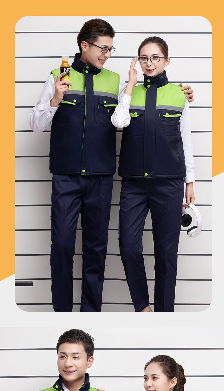 牧狮虎工程棉马甲工作服男女加厚冬季汽修工地工装反光条劳保背心