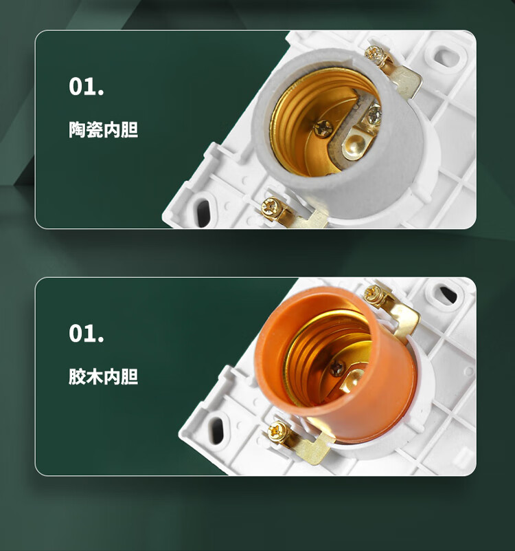 e27螺口灯座陶瓷内胆灯头86型螺旋口led灯泡明装灯座防水陶瓷灯头