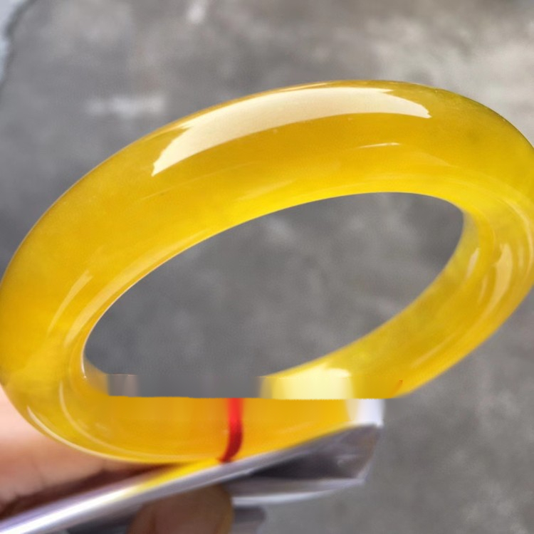 缅甸翡翠冰透高冰满黄翡圆条手镯女士复古玉镯子富贵镯子粗条内径59mm