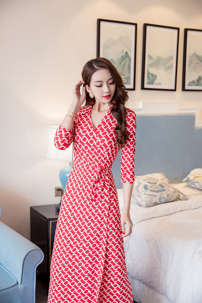 春夏装绑带裹裙连衣裙显痩领名媛气质印花一片式裹身长裙1701蓝色l