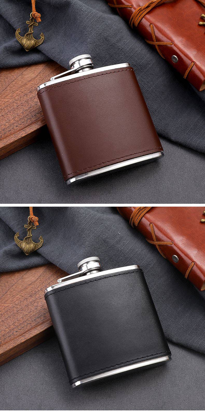 户外水壶便携扁平 304不锈钢加厚扁平酒壶户外随身便携6盎司酒瓶水壶