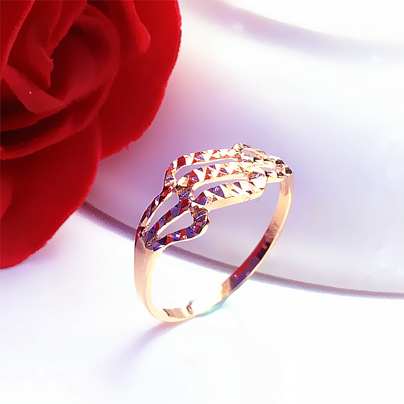 钧弘俄罗斯玫瑰金波浪戒指指环14k紫金镂空波浪戒指指环女情人节礼物