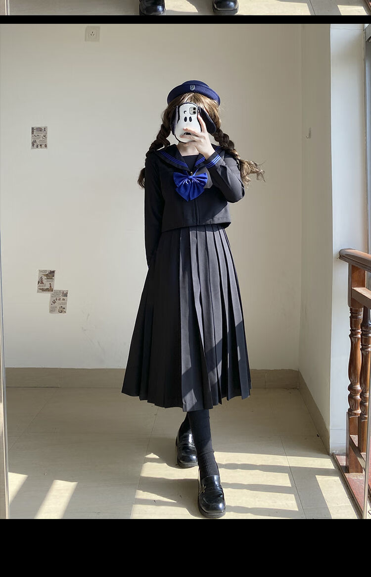 【神北jk】jk黑三本黑长裙日系学院风正统基础款制服水手服套装女