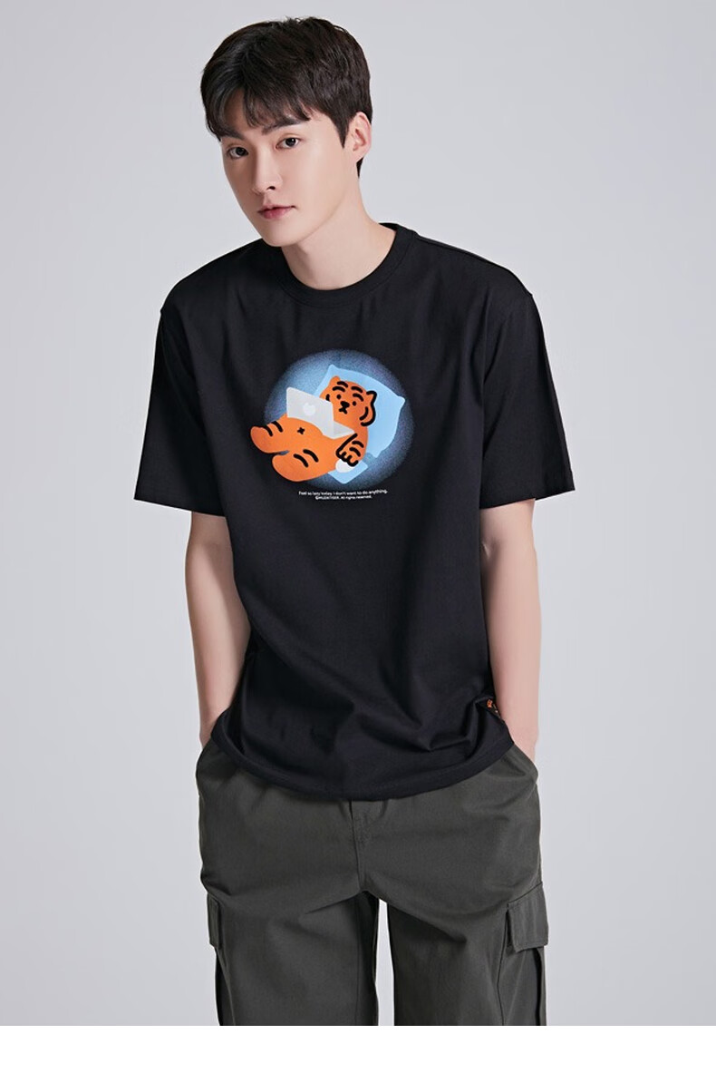 spaomuziktiger联名韩国同款情侣2022年小老虎圆领t恤黑色17596al
