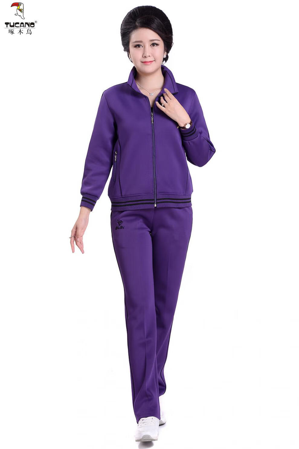 啄木鸟官方旗舰晨练运动装春秋季中老年运动服女套装老年人休闲装大码