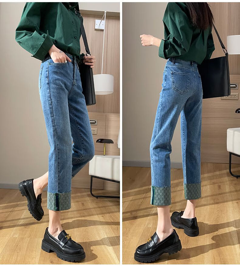 烟管裤女小个子牛仔裤女夏季薄款高腰烟管裤女春秋显瘦浅色小个子九分