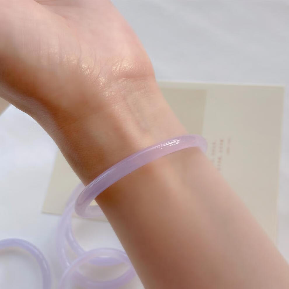 似卿冰白透紫玛瑙玉髓手镯 细圆条美人镯女生清新甜美 内径57mm【图片