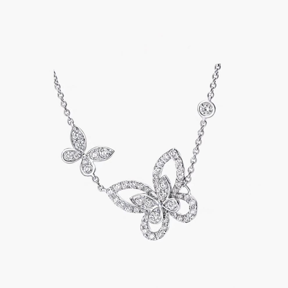 世宜得graff项链面面定制 graff立体蝴蝶满钻项链 s925银项链气质百搭