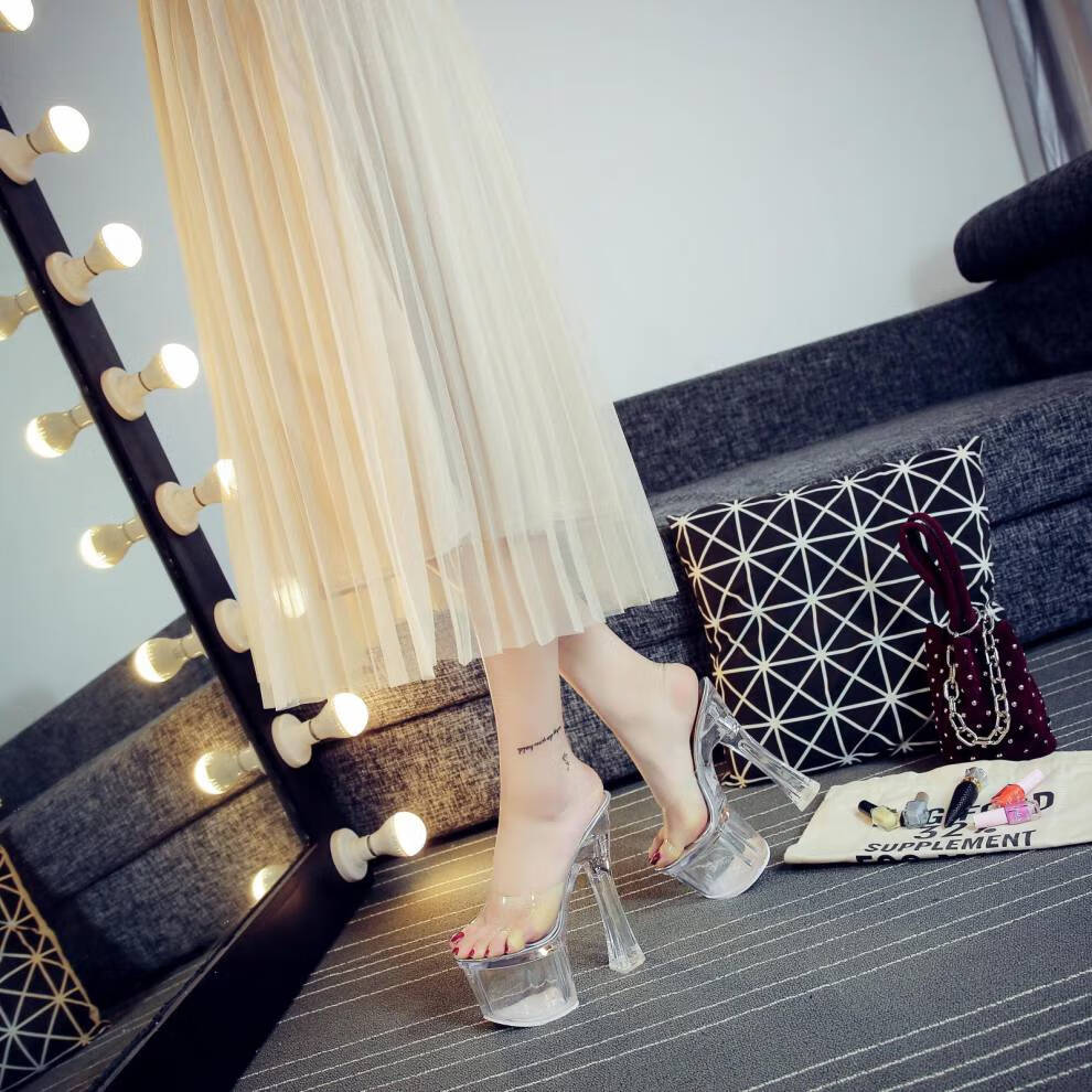 夜场凉拖鞋女 水晶鞋透明18/20cm恨天高超运动凉鞋凉拖鞋超稳婚纱夜场