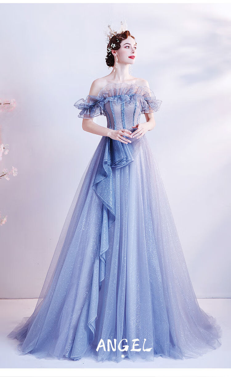 梦幻仙大气晚礼服裙女2022高端新款婚纱礼服长款定制联名款 深蓝色 l