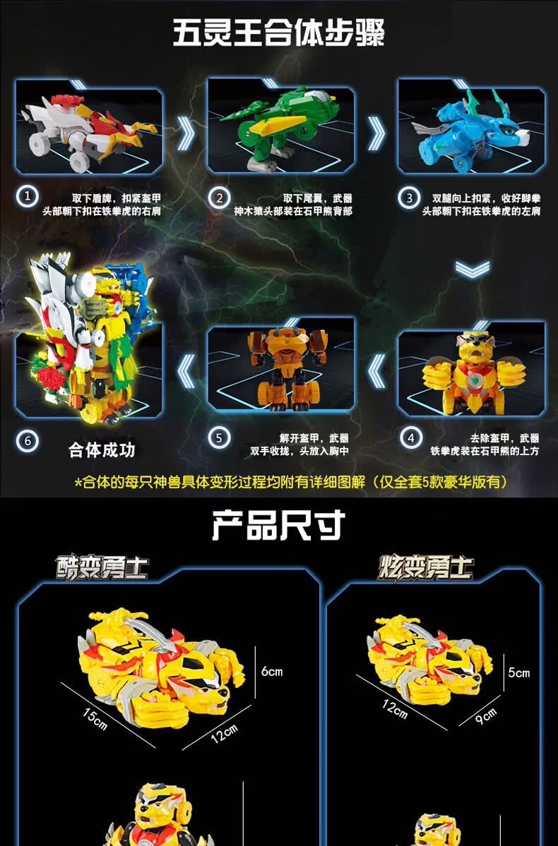 正版猪猪侠五灵卫铁拳虎合体五灵王玩具变形机器人之