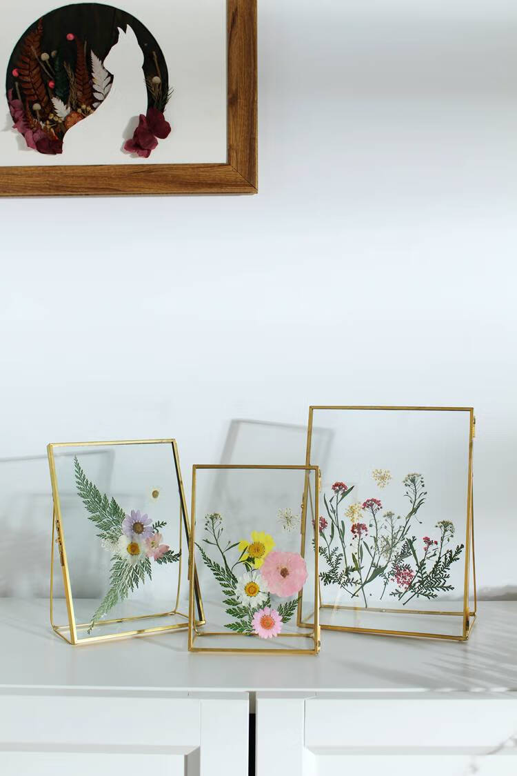 花艺活动沙龙手工材料包相框创意压花植物标本相框 成品压花4寸(春芽)