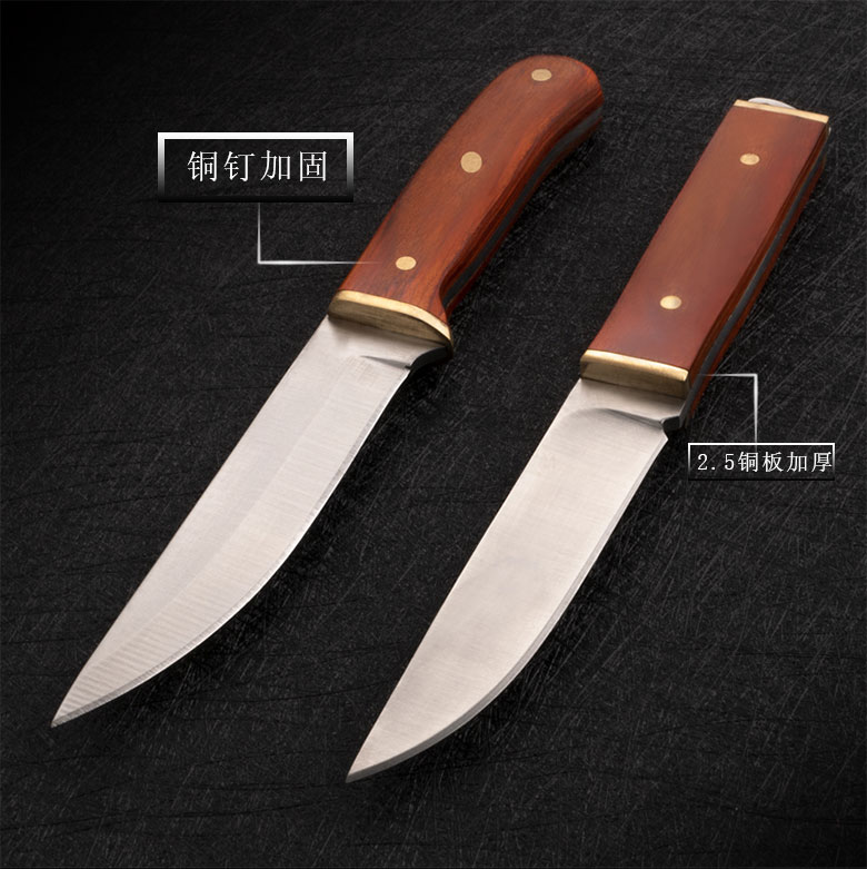 加厚加长吃肉小刀新款吃手把肉刀蒙古族彩木小直刀野营红色4单铜y02