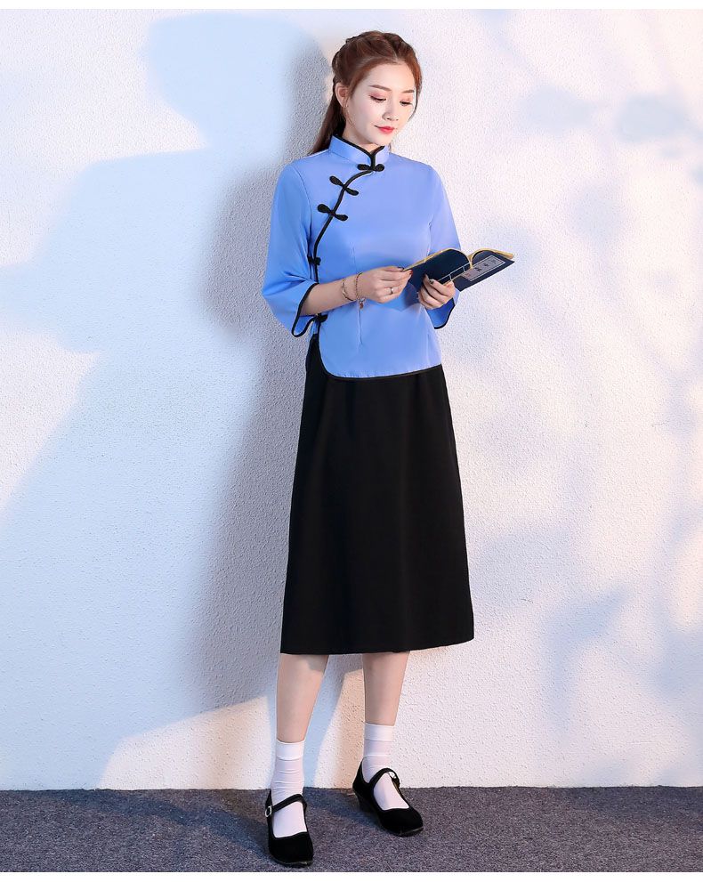 民国学生装民国学生装女中山装合唱表演出服装民国风女装棉蓝色上衣