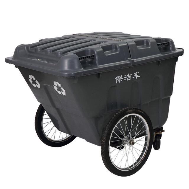 400l保洁车手推塑料环卫垃圾车 大号户外垃圾桶市政物业垃圾清运车
