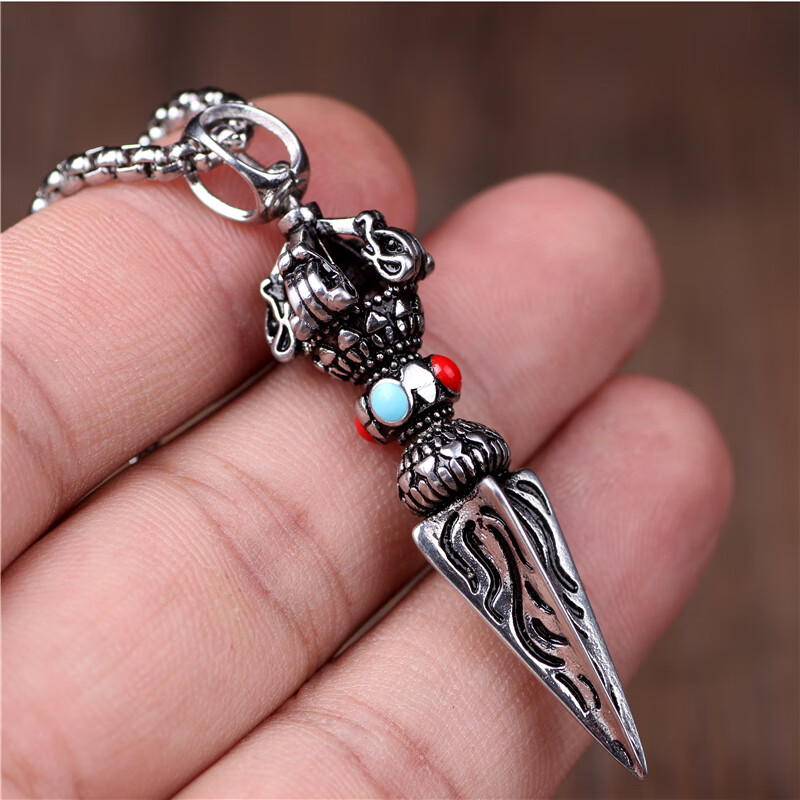 仁尼金刚橛降魔杵个性复古色钛钢项链吊坠佛珠配饰创意男女防过敏不