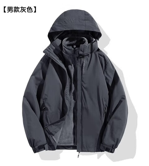 罗蒙（ROMON）三合一冲锋衣男女2冲锋外套内胆黑色3XL024新款户外爬山登山防风外套防寒服 男款 黑色 【冲锋衣外套+内胆 3XL （女135-145斤，男155-170斤详情图片18