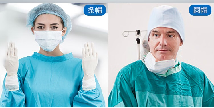 医用一次性使用手术帽医生手术室外科护士帽子加厚无纺布深蓝鞋套10个