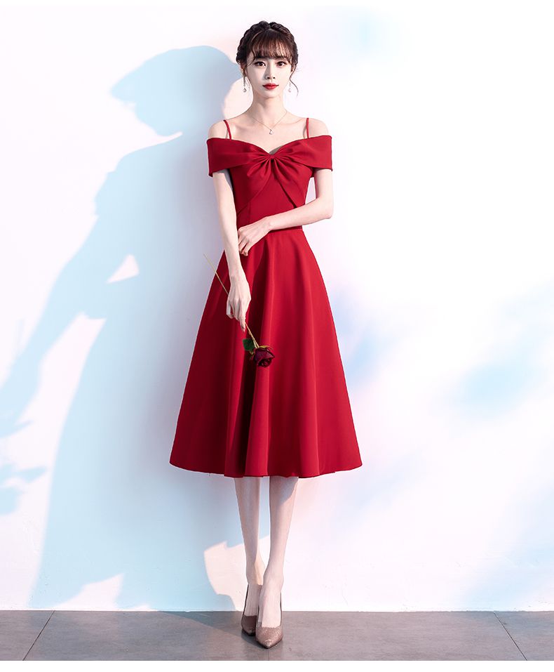 小礼服平时可穿夏吊带敬酒服新娘夏季订婚连衣裙酒红色结婚晚礼服女