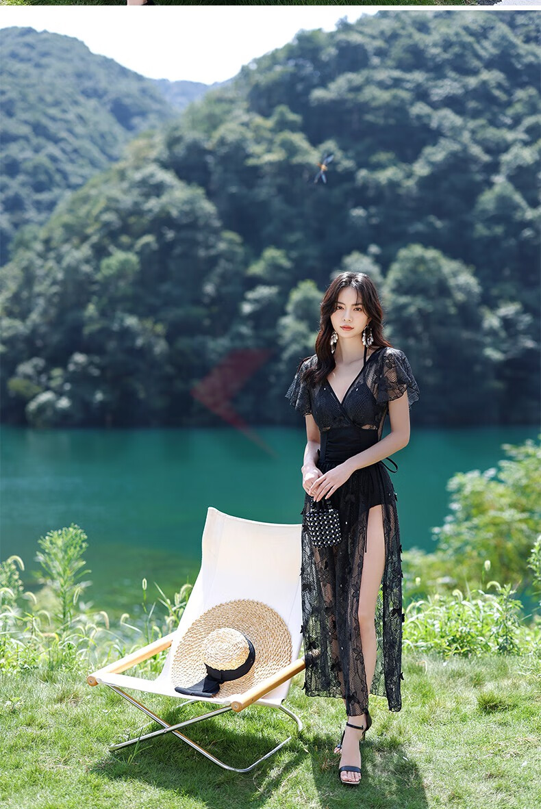 okoj品牌2022新款比基尼泳衣女连体蕾丝显瘦游泳度假性感泳装白色m