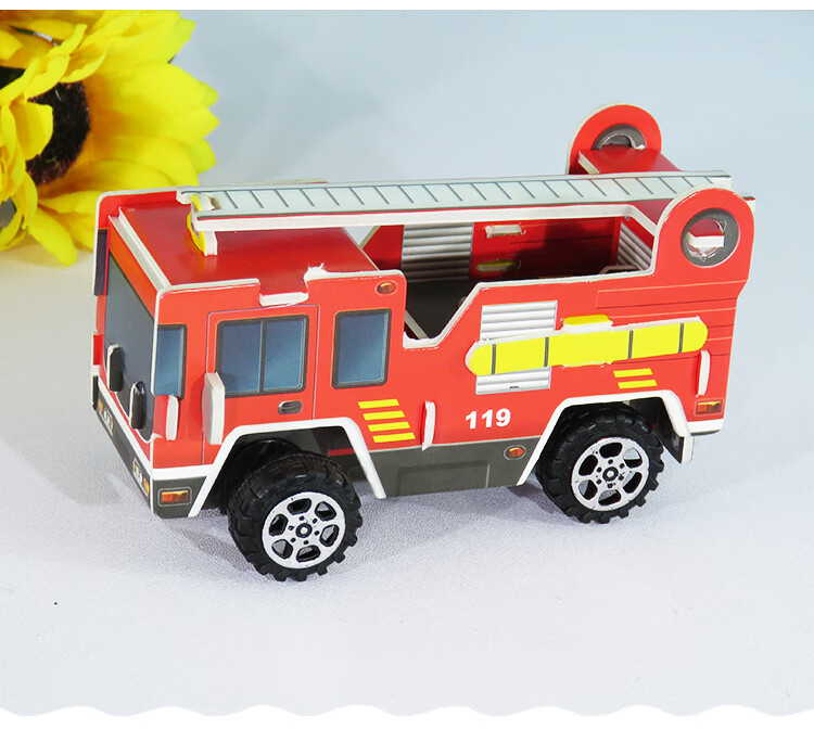 小学回力消防车手工制作3d立体拼图幼儿园救护跑车模型纸儿童拼装玩具