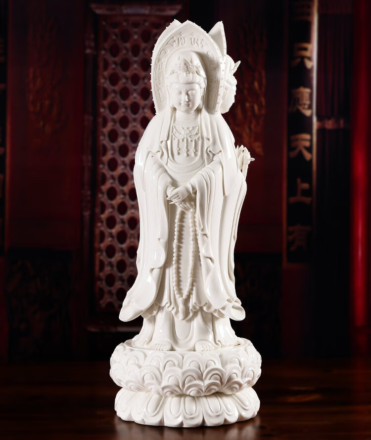 鹿凌青轻奢陶瓷南海三面观音像菩萨佛像家用供奉摆件白瓷观世音菩萨站