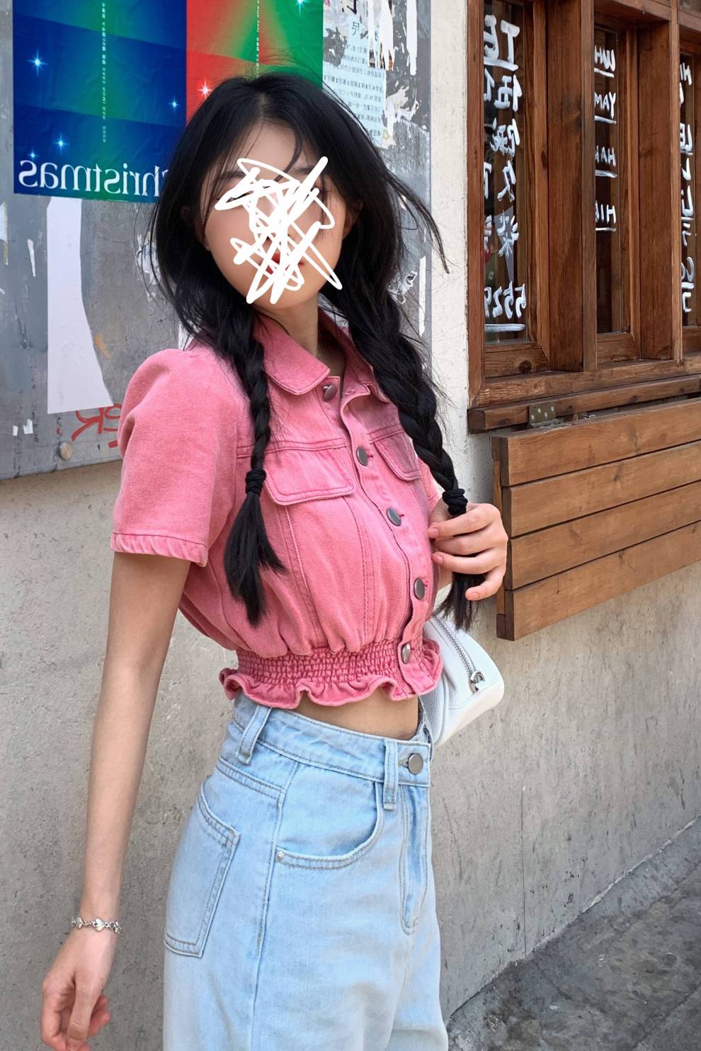 领短袖牛仔外套女2022早春外套设计感短款别致甜辣上衣潮 粉色 s