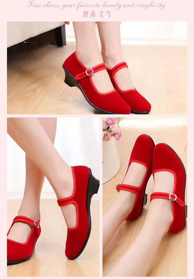 老北京布鞋高跟软底儿童民族秧歌跳舞鞋女孩黑色公主考级舞蹈鞋女考级