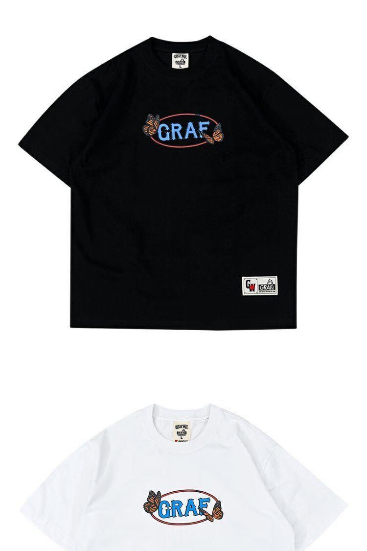 graf品牌保护野生动物纹路字母组合棉厚实短袖t恤蝴蝶系列 白色短袖 s