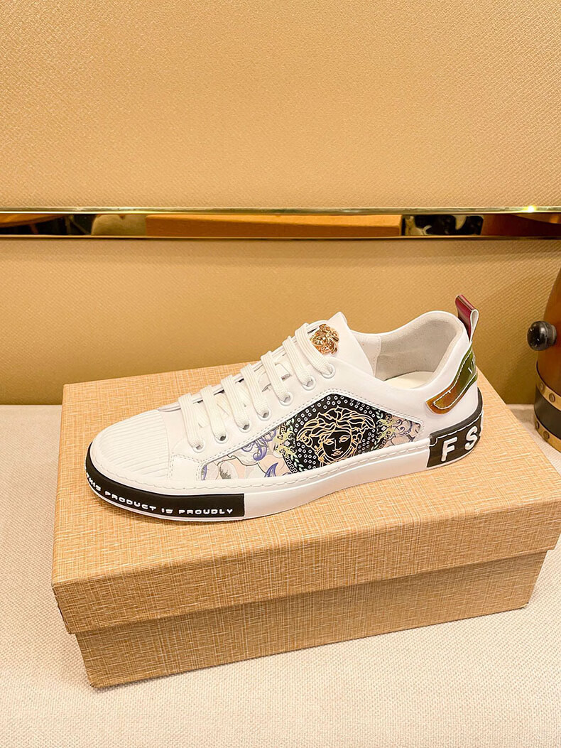 范思哲头像刺绣夏季新款欧洲站美杜莎男鞋奢侈品鞋子小白鞋休闲真皮