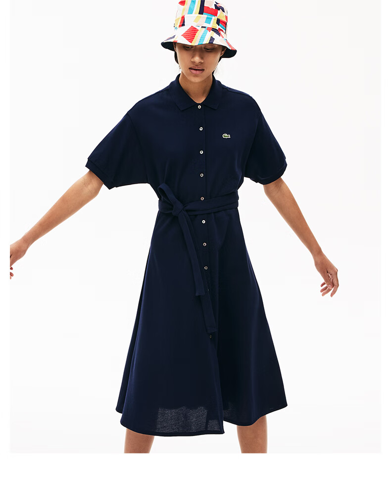 lacoste法国鳄鱼女装22春季新款新款收腰短袖翻领连衣裙女ef5471166