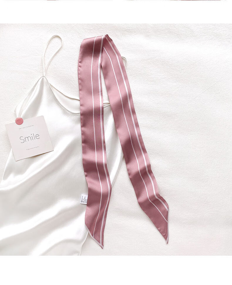 女士细长窄丝巾长条小丝巾女百搭春秋条纹脖子装饰小领巾长款细窄搭