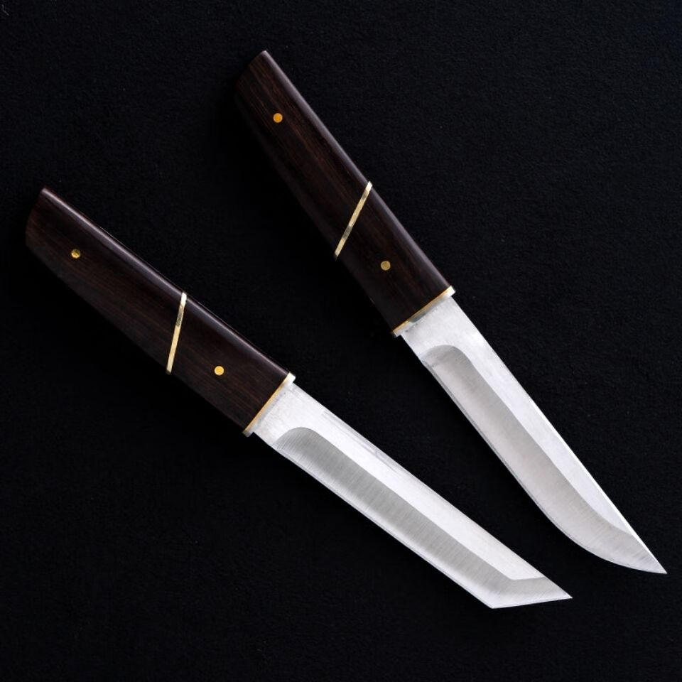 菊田胜男大马士革d2钢户外便携一体龙骨小直水果刀高硬度迷你刀具浅