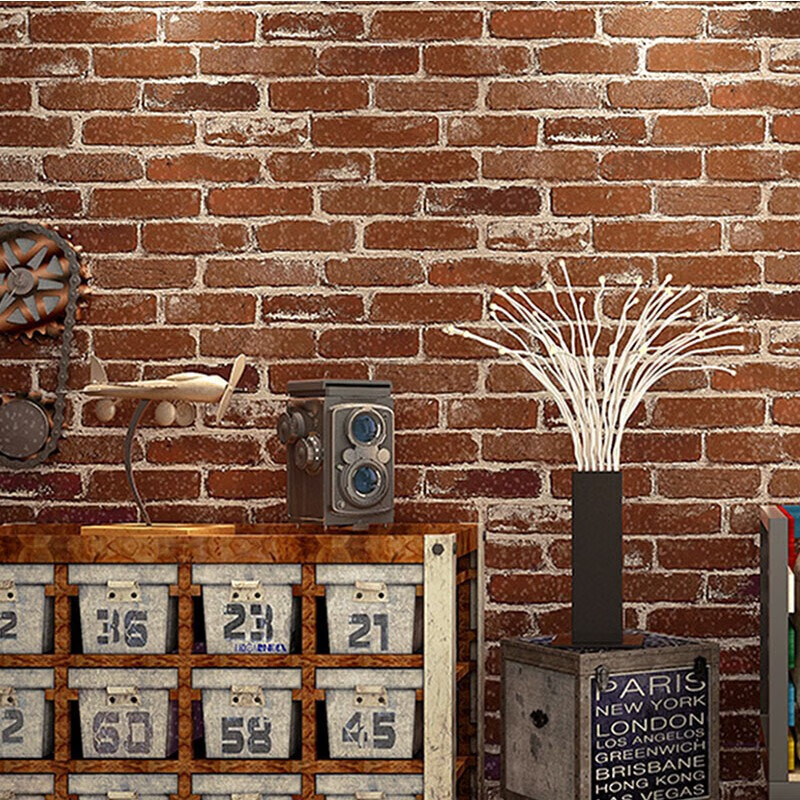 中式复古砖纹红砖青砖仿古砖头墙纸3d立体砖块文化石背景墙l白砖款