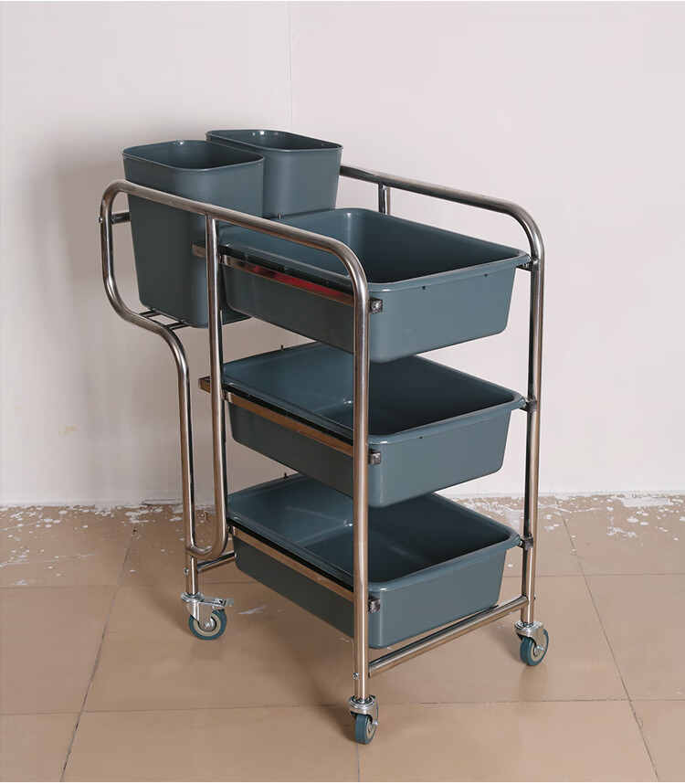 收餐车加厚不锈钢多层不锈钢三层加厚收餐车塑料碟盘收碗车手推服务车