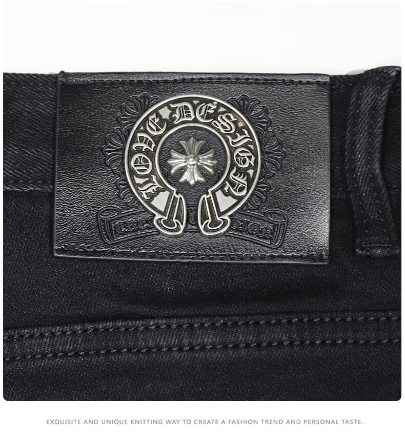 克罗心ch马蹄十字架 烫钻牛仔裤男2022春季新款潮牌修身弹力破洞时尚