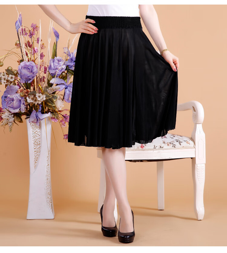 中老年夏天半身裙女装短裙妈妈装松紧中高腰中年妇女大码跳舞裙子女式